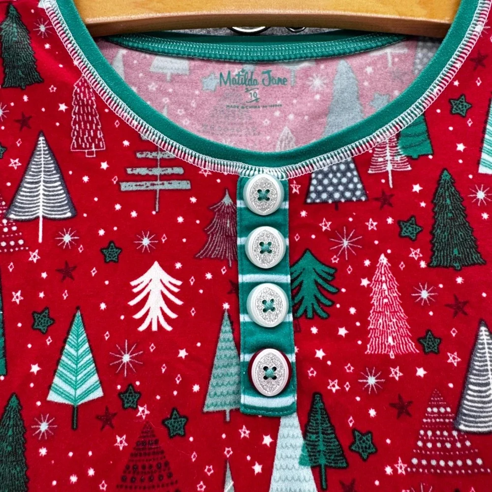 Matilda Jane Kids Christmas Tree Pajama Set Size 10‎ Red Green Stripe Holiday